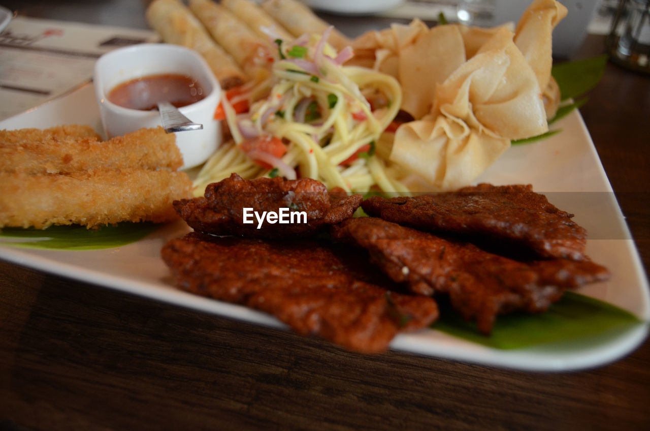 Close-up of food served in plate