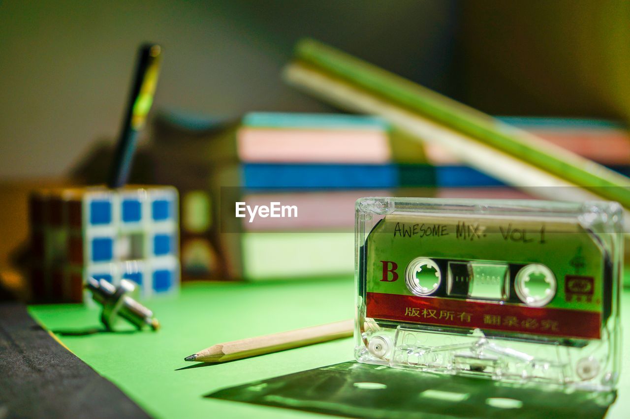 Close-up of audio cassette