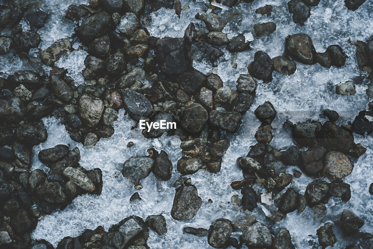 FULL FRAME SHOT OF ROCKS AT SHORE