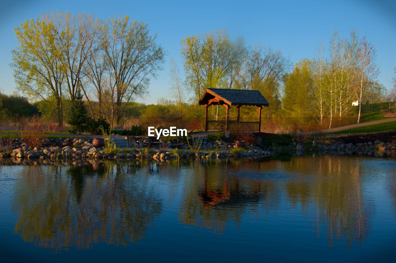 Scenic view of lake against clear sky