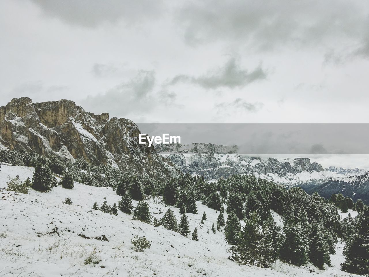 Scenic view to sella group, winter mood in the dolomites