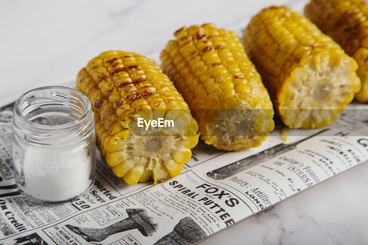 Grilled corn with salt. fast food in summer.