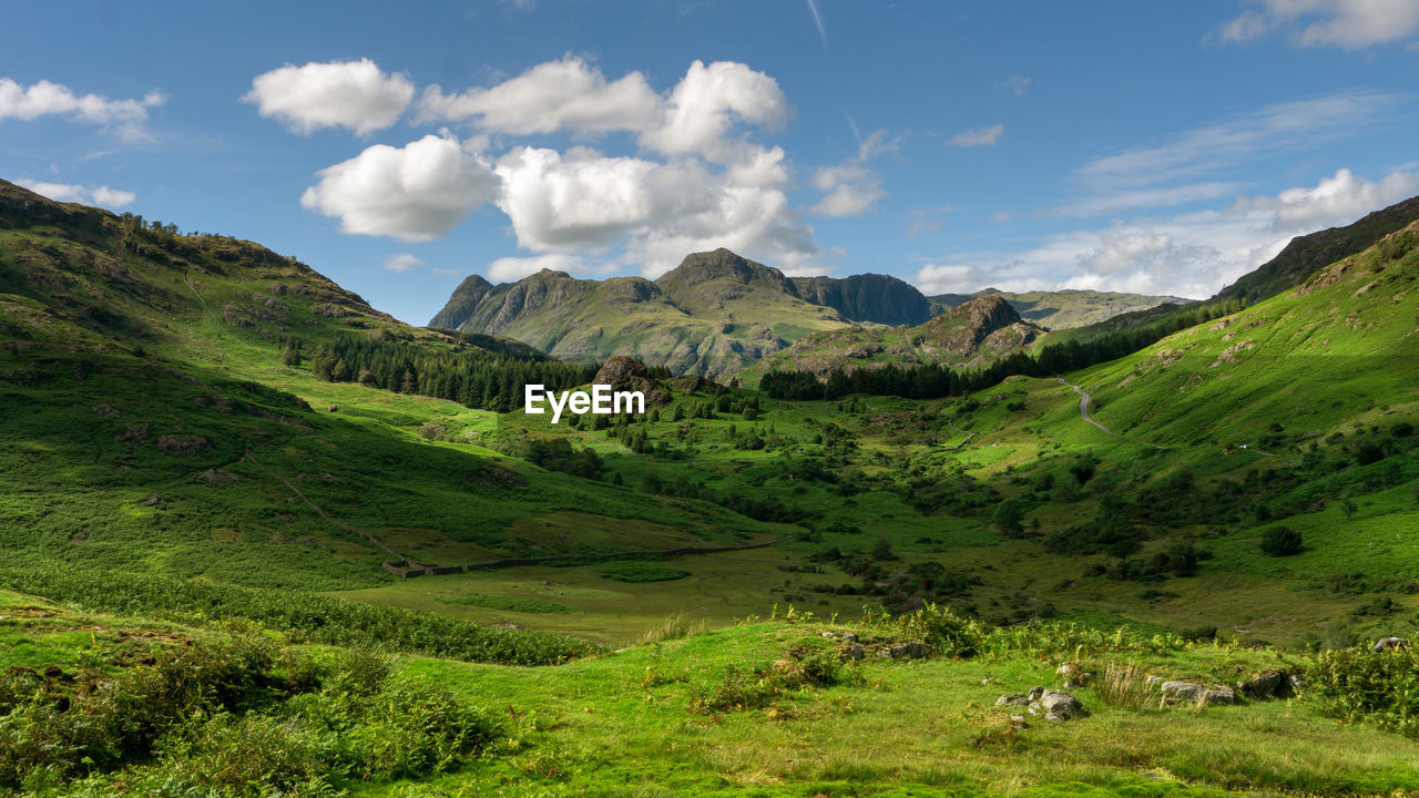 Aerial of blea moss and blea tarn with the langdales in the background the english ac district uk