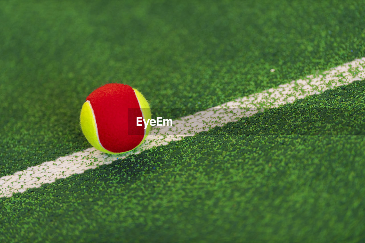 high angle view of ball on soccer field