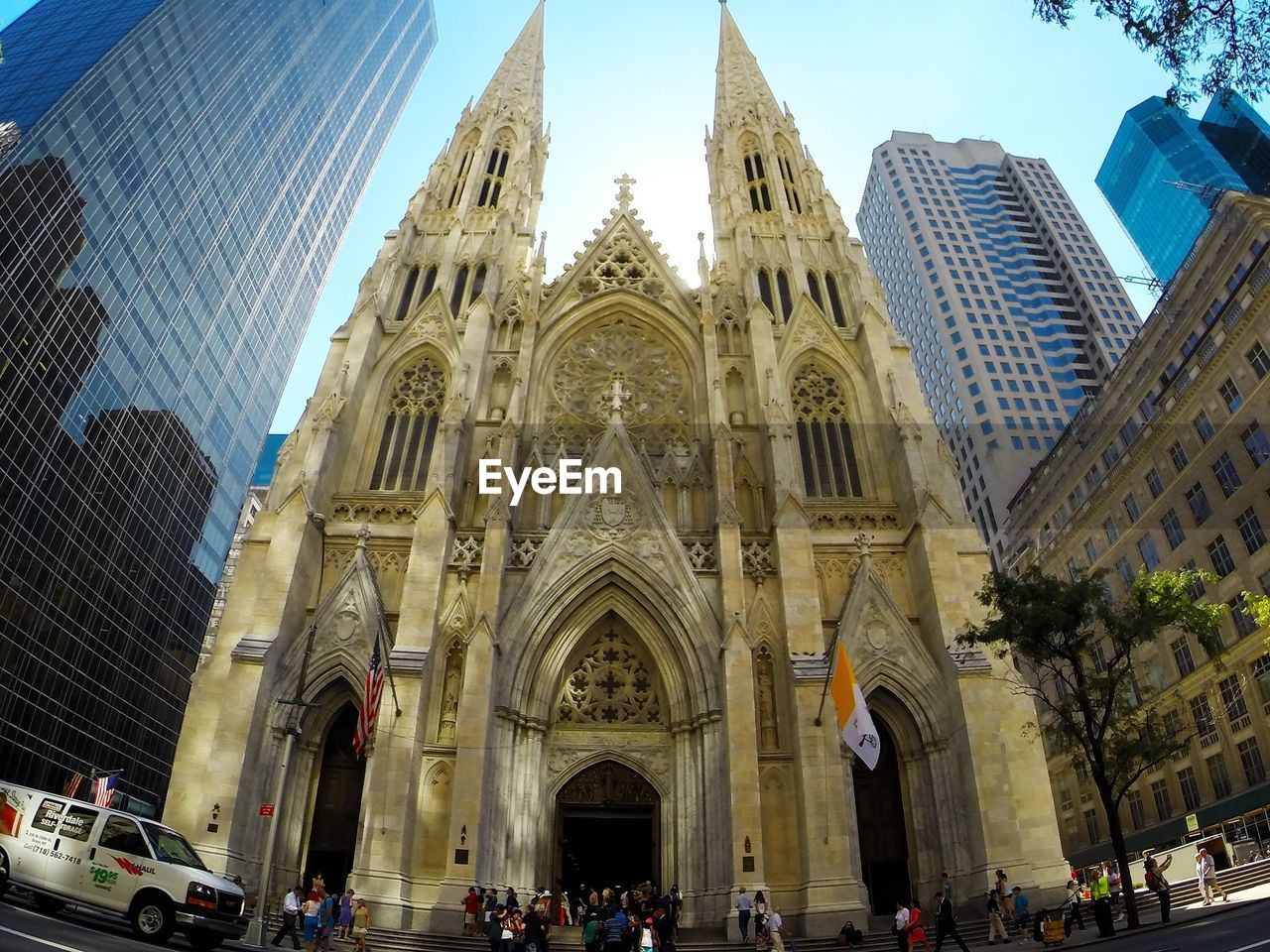 Low angle view of st patrick cathedral against sky 