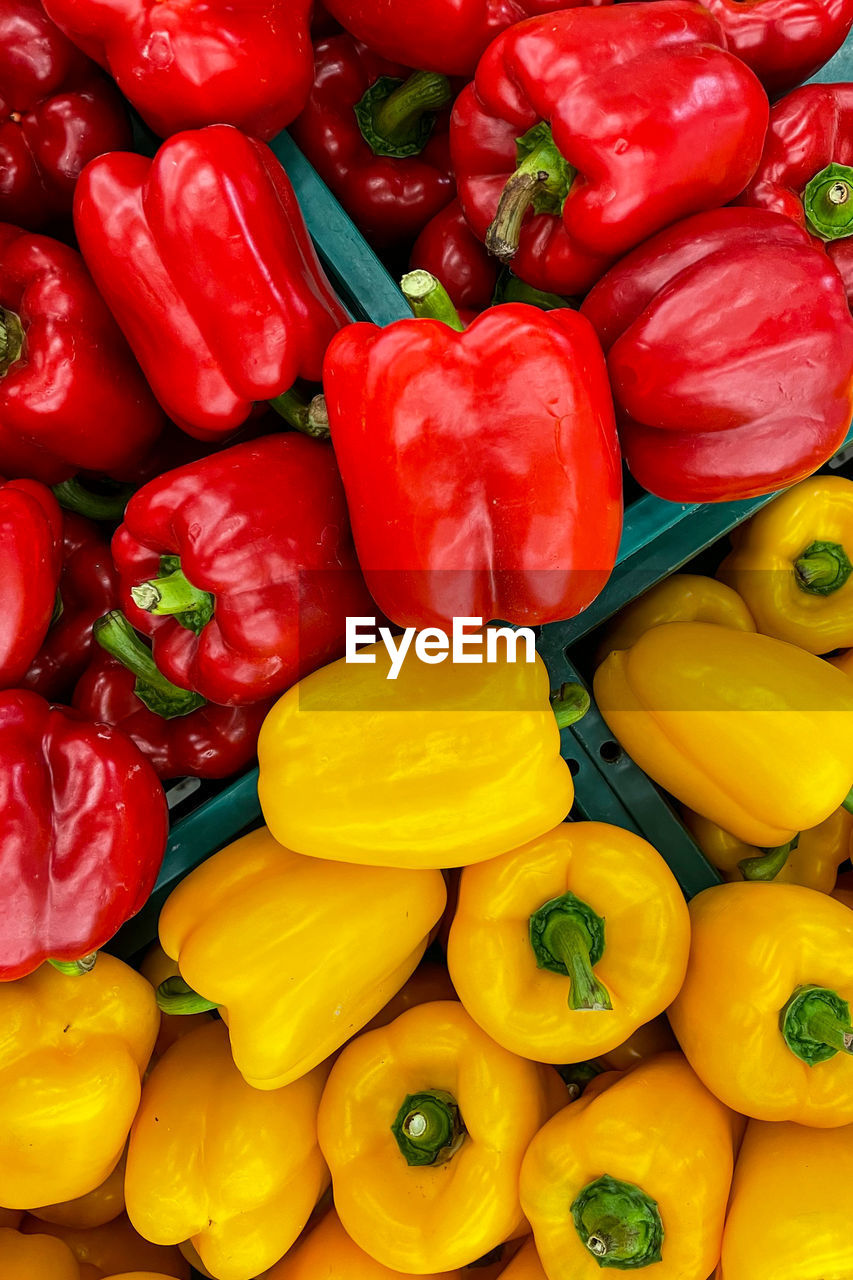 Full frame shot of bell peppers for sale in market