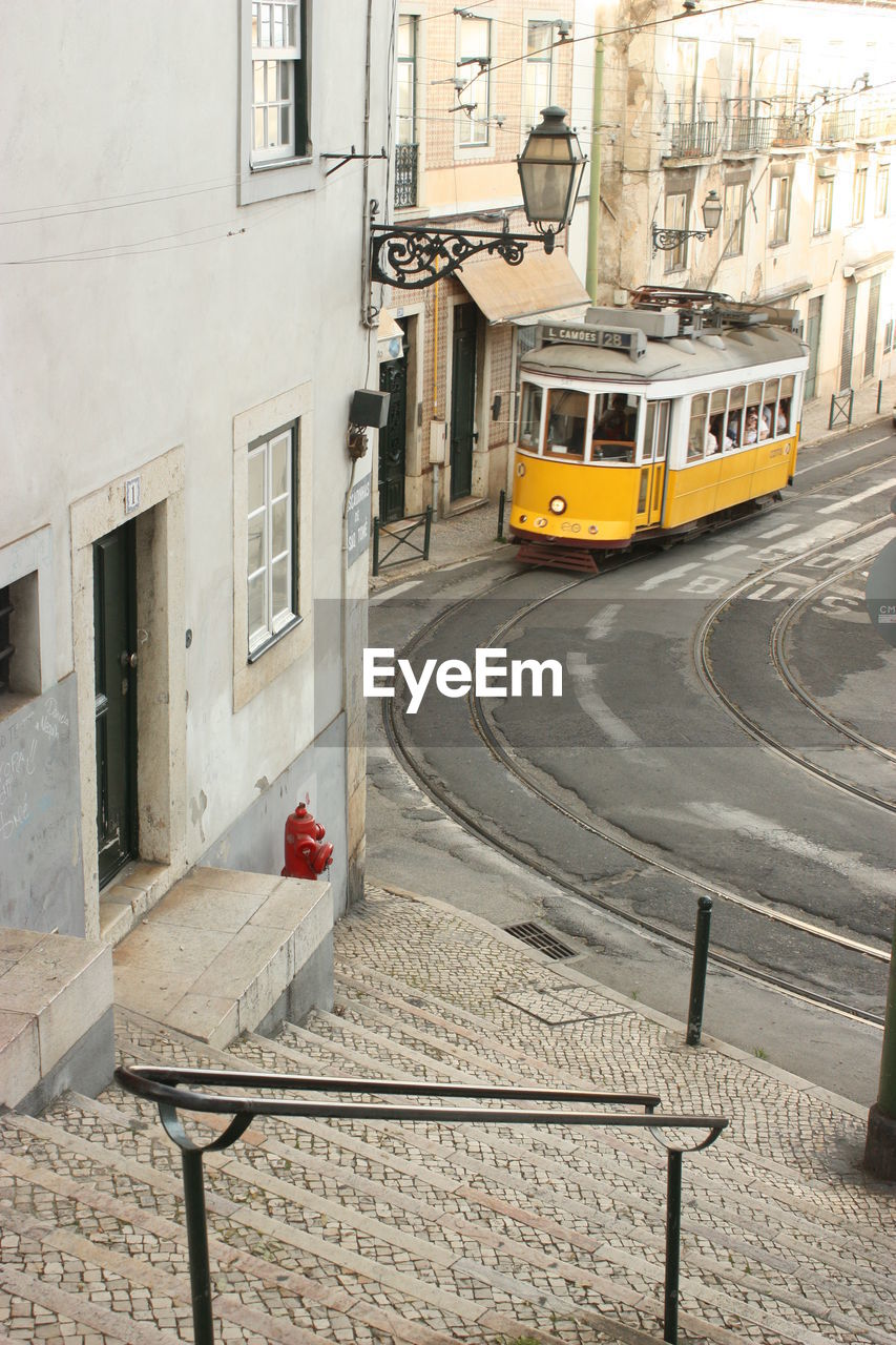 Tram on city street