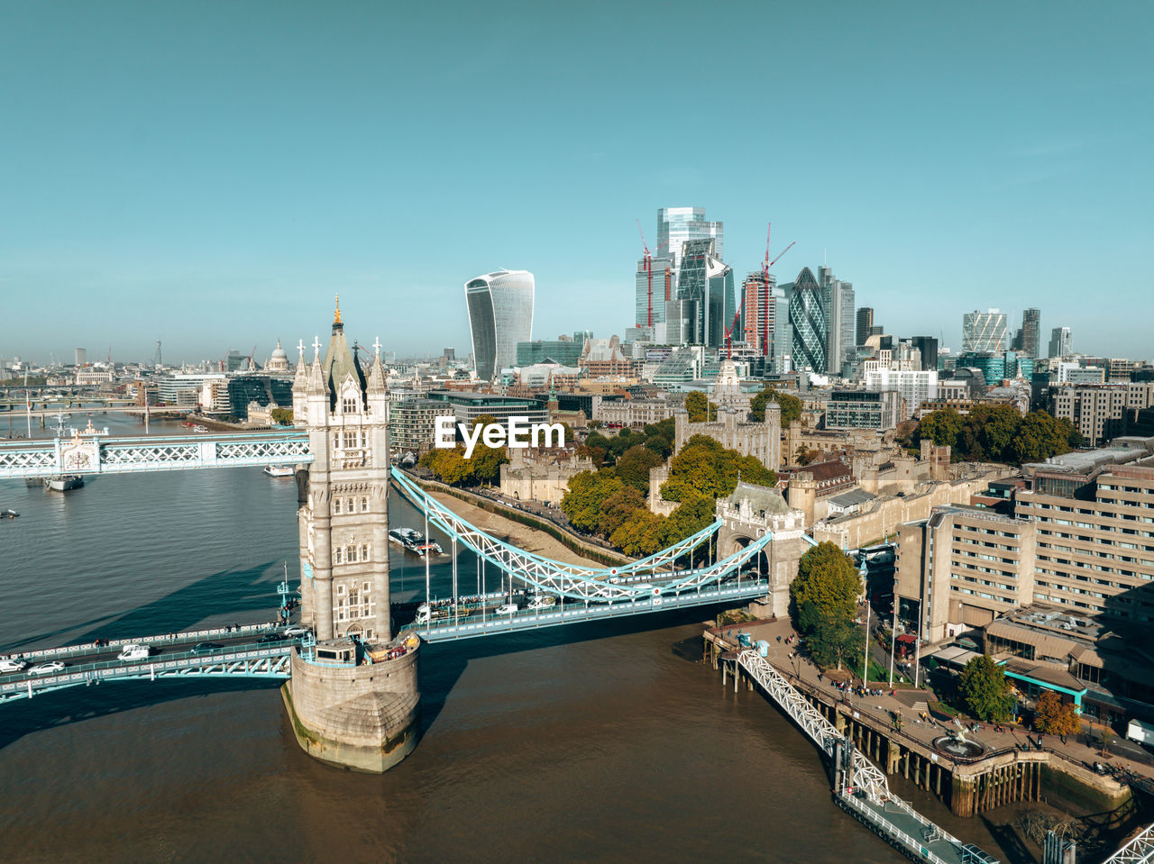 Aerial panoramic cityscape view of london and the river thames