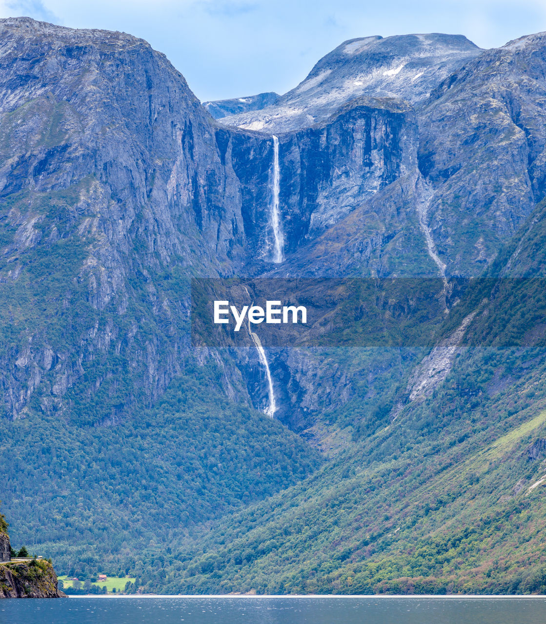 Scenic view of river and mountains