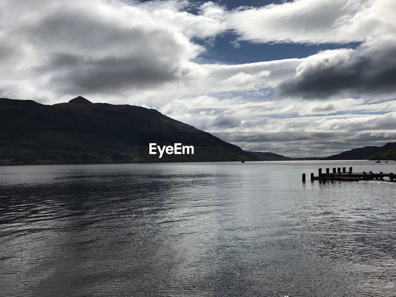 SCENIC VIEW OF LAKE BY MOUNTAIN AGAINST SKY