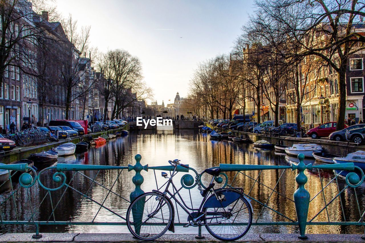 Bicycles parked in canal