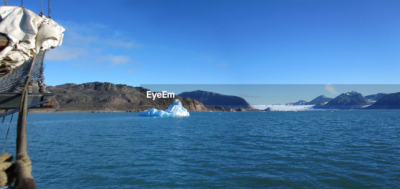 Scenic view of sea against clear blue sky