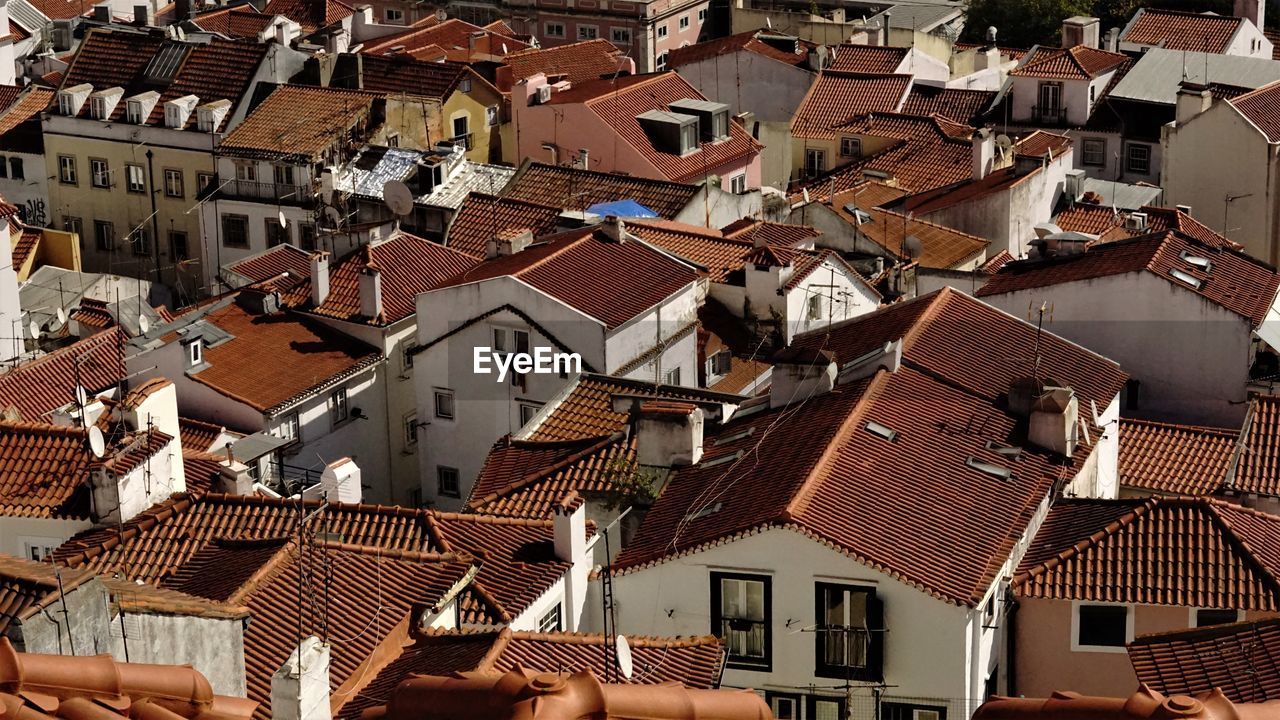 High angle view of buildings in city