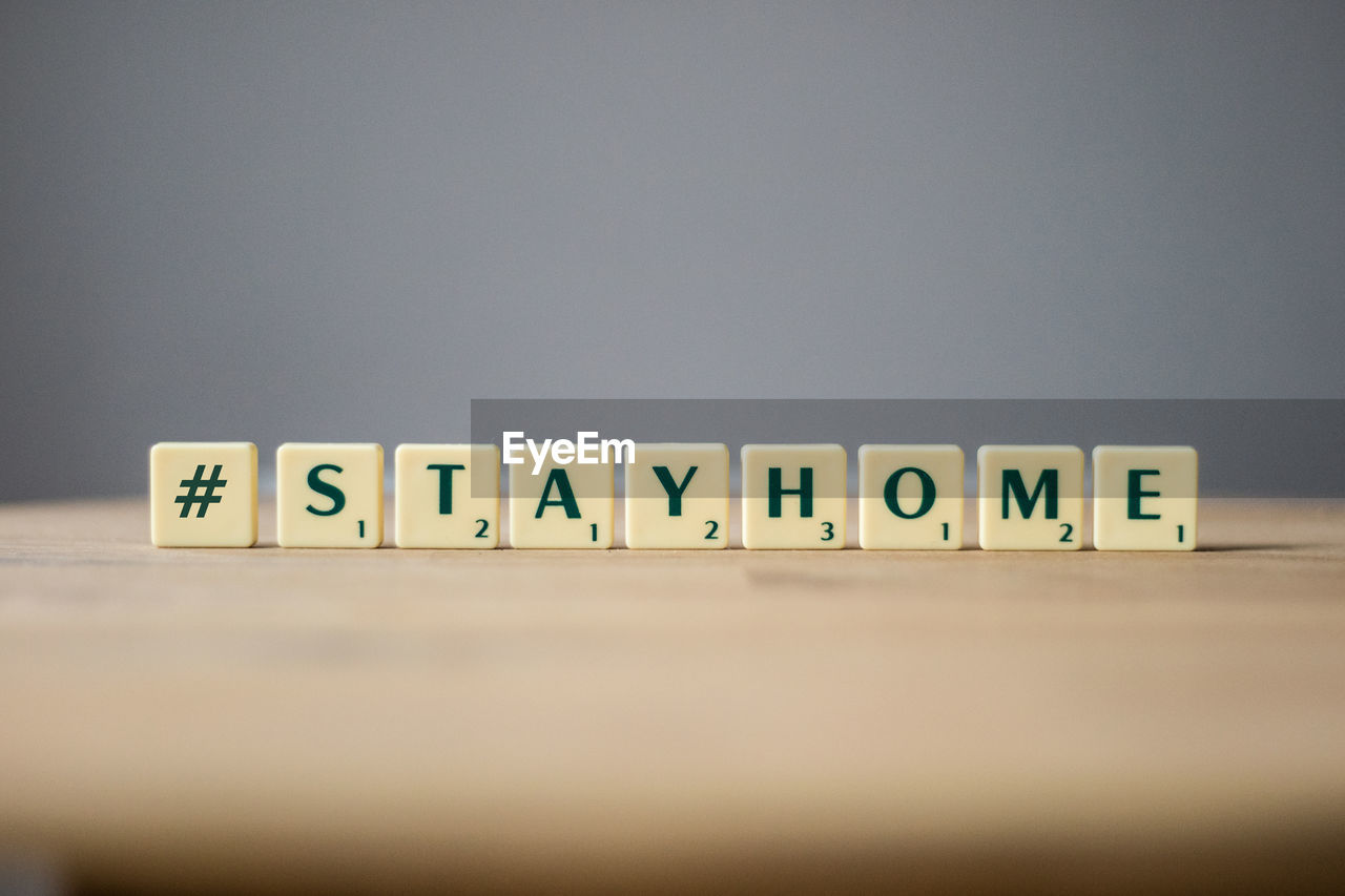 Stay home text on table