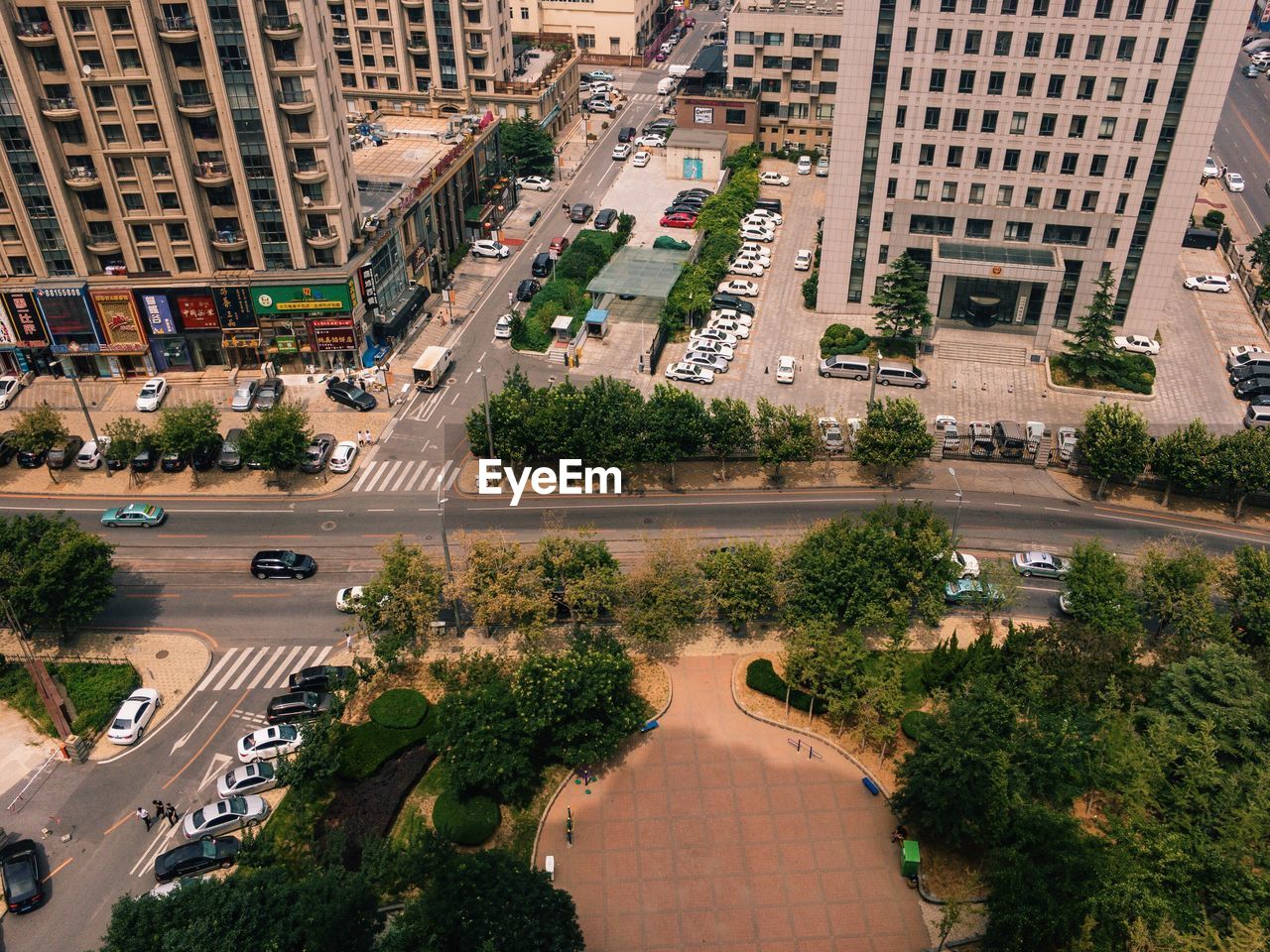 High angle view of road in city