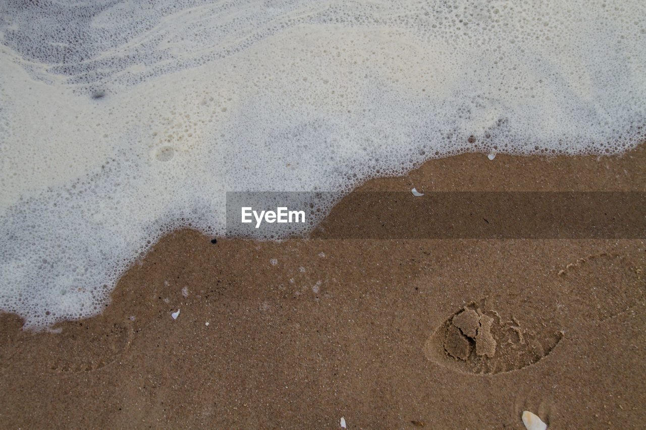 High angle view of sand at beach