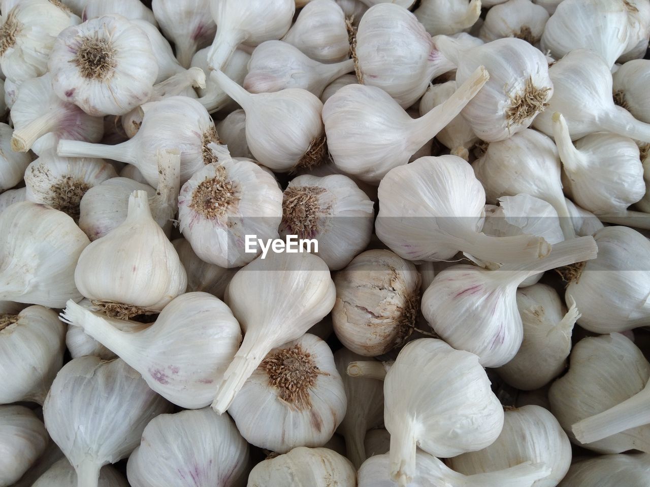 Full frame shot of garlic for sale in market