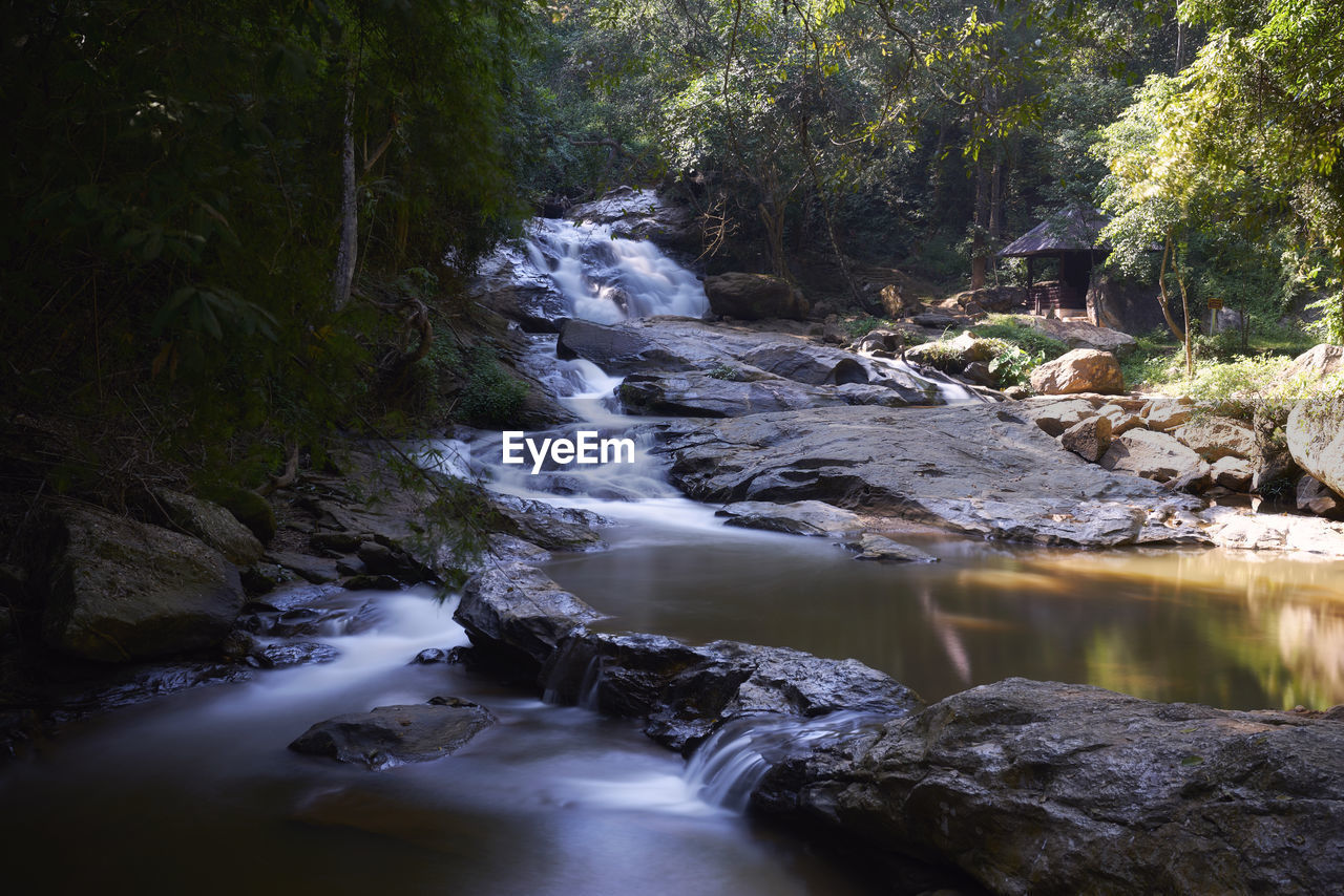 Stream flowing through rocks in forest