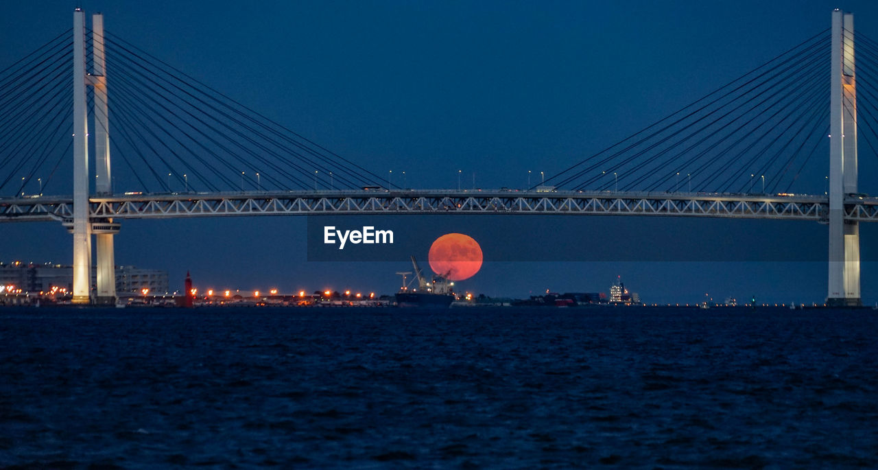 illuminated bridge over river