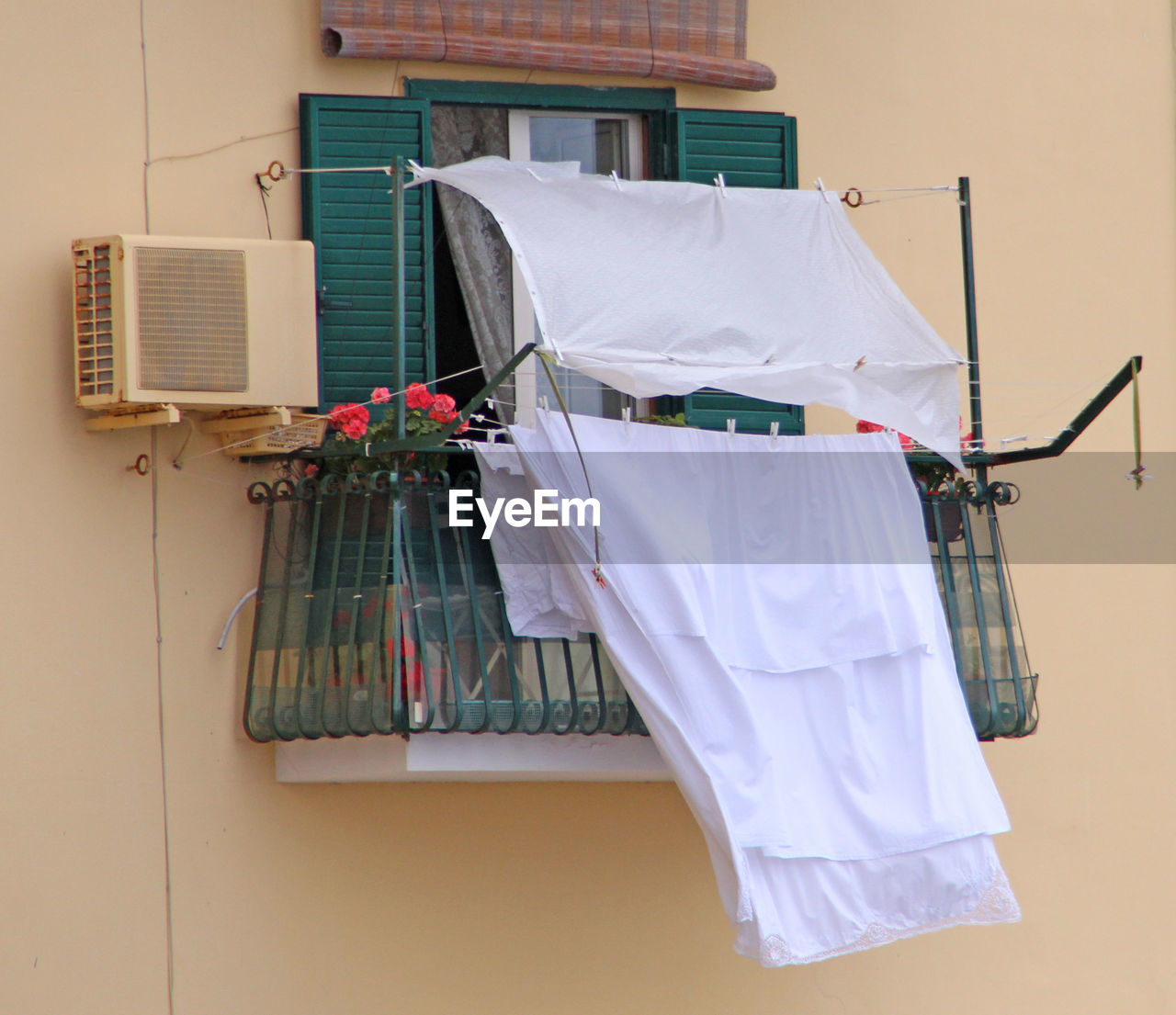 Clothes hanging at the balcony