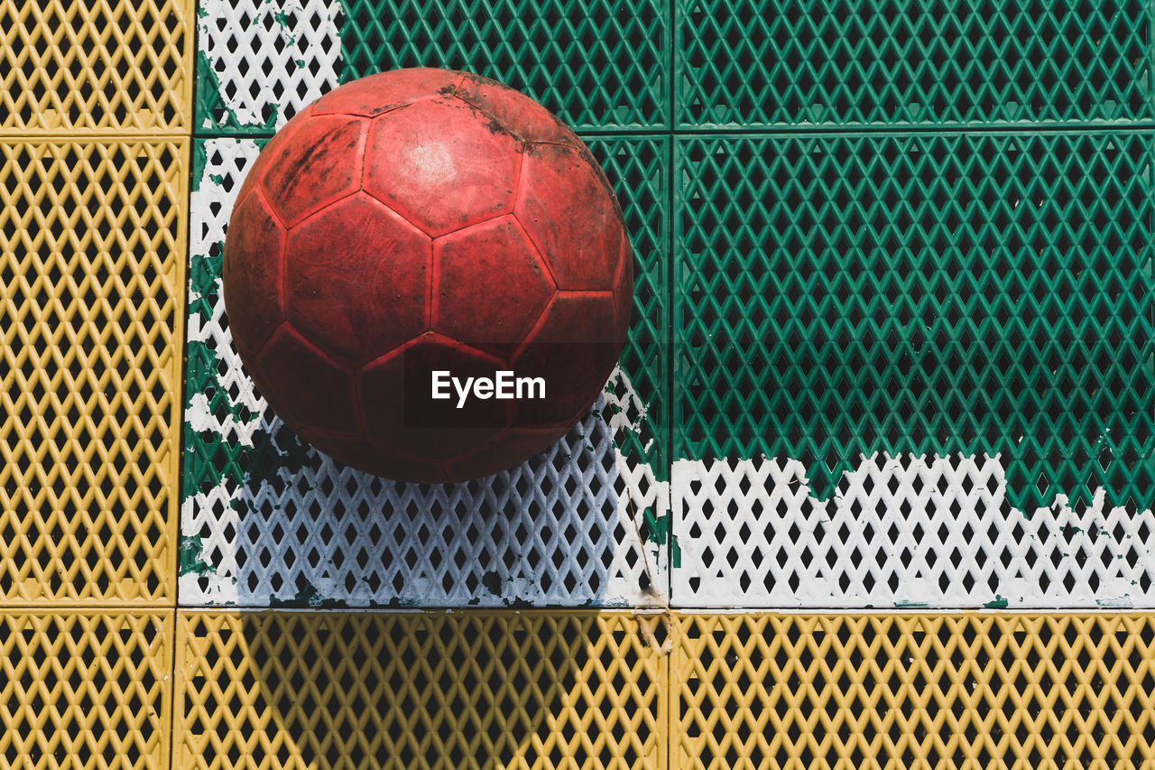 High angle view of soccer ball on floor