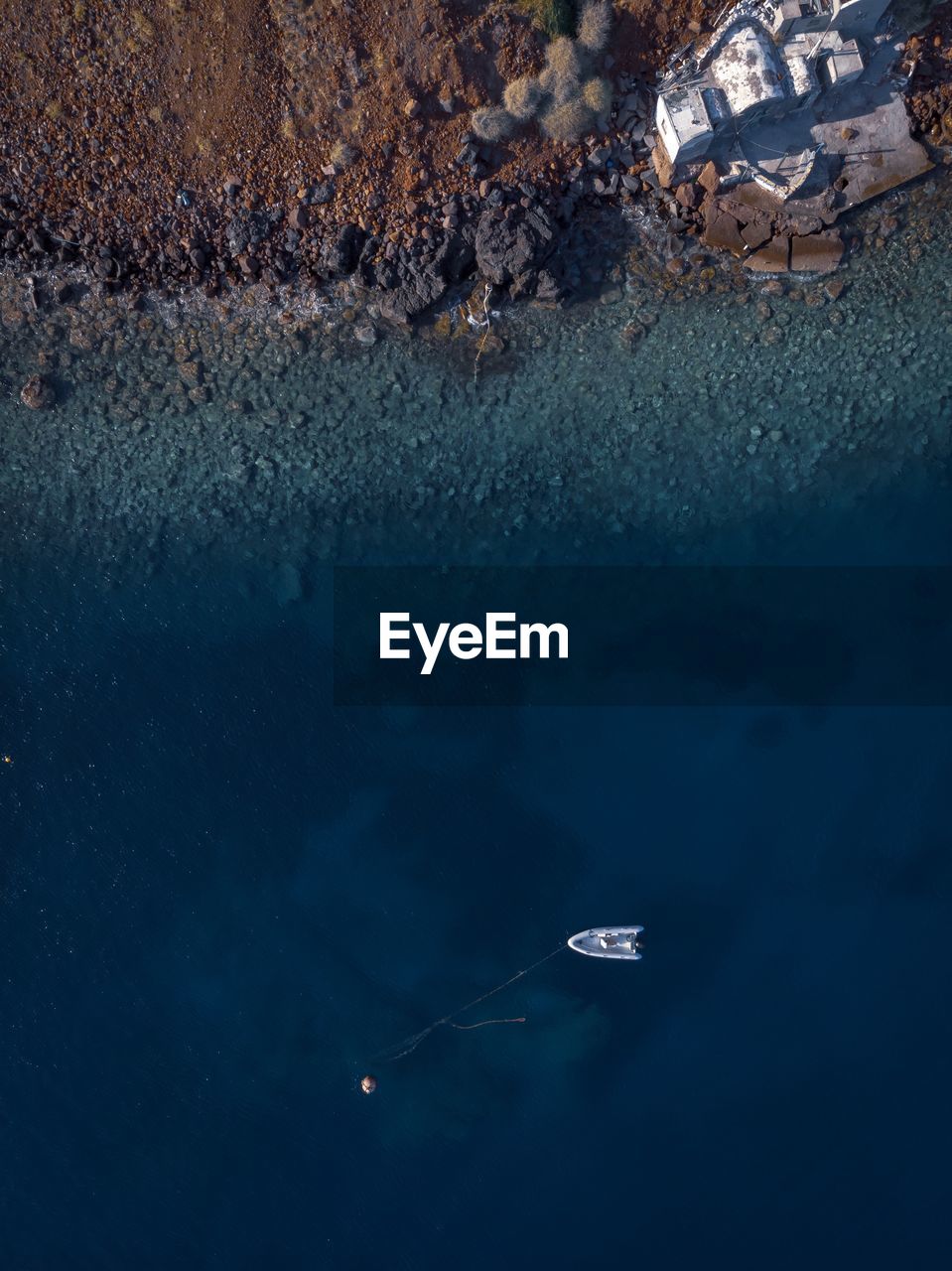 A boat from above in santorini