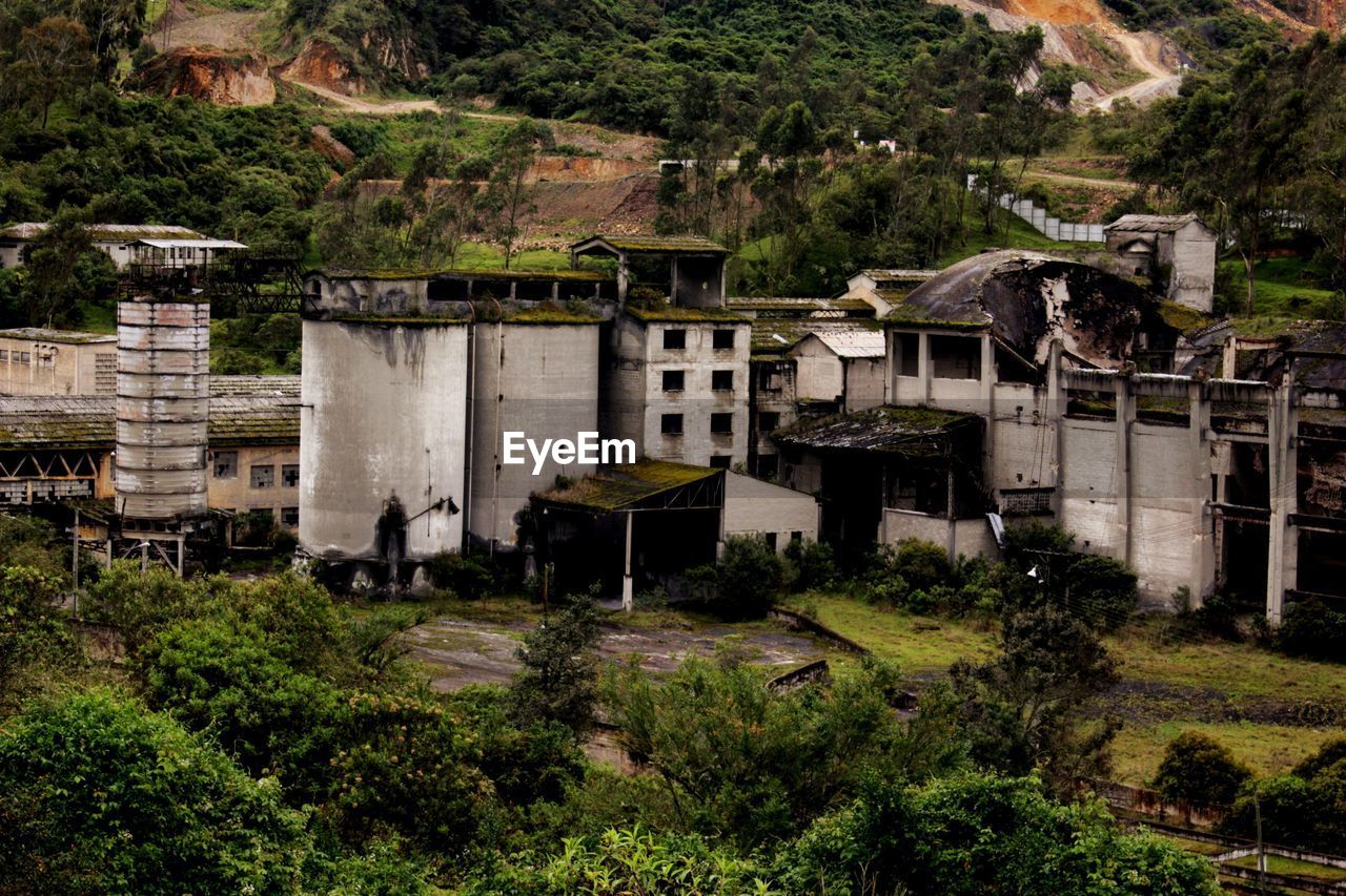 Abandoned building by trees