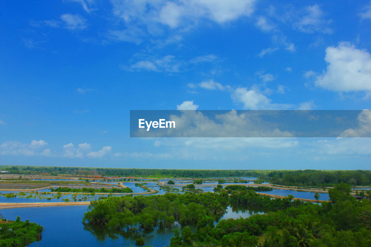 Scenic view of field against blue sky