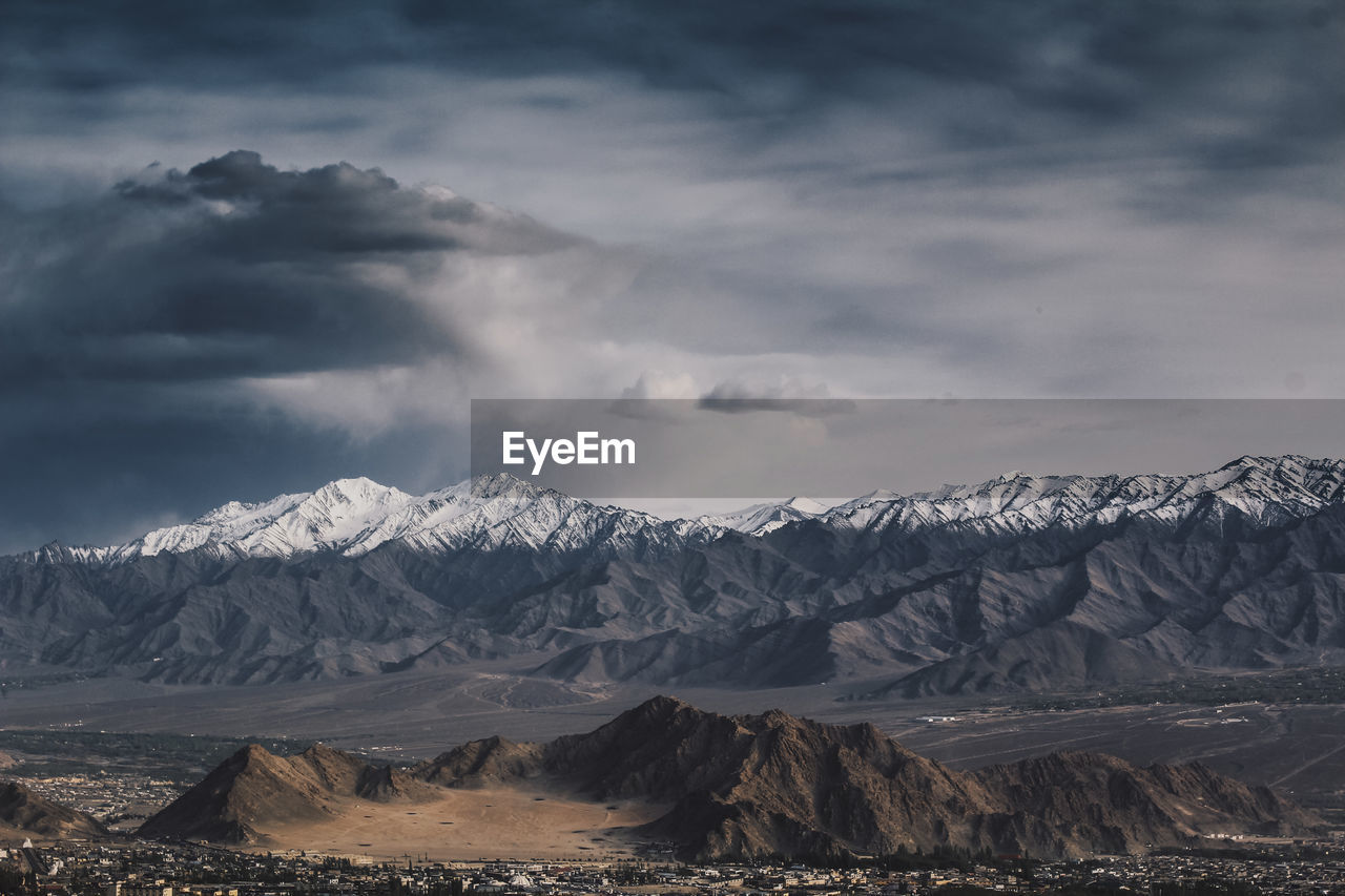 Scenic view of snowcapped mountains against sky