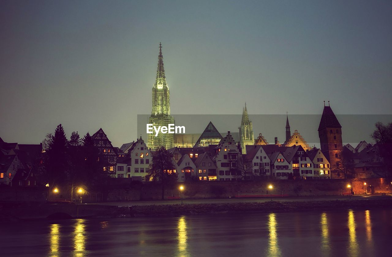 View of illuminated city of ulm at night