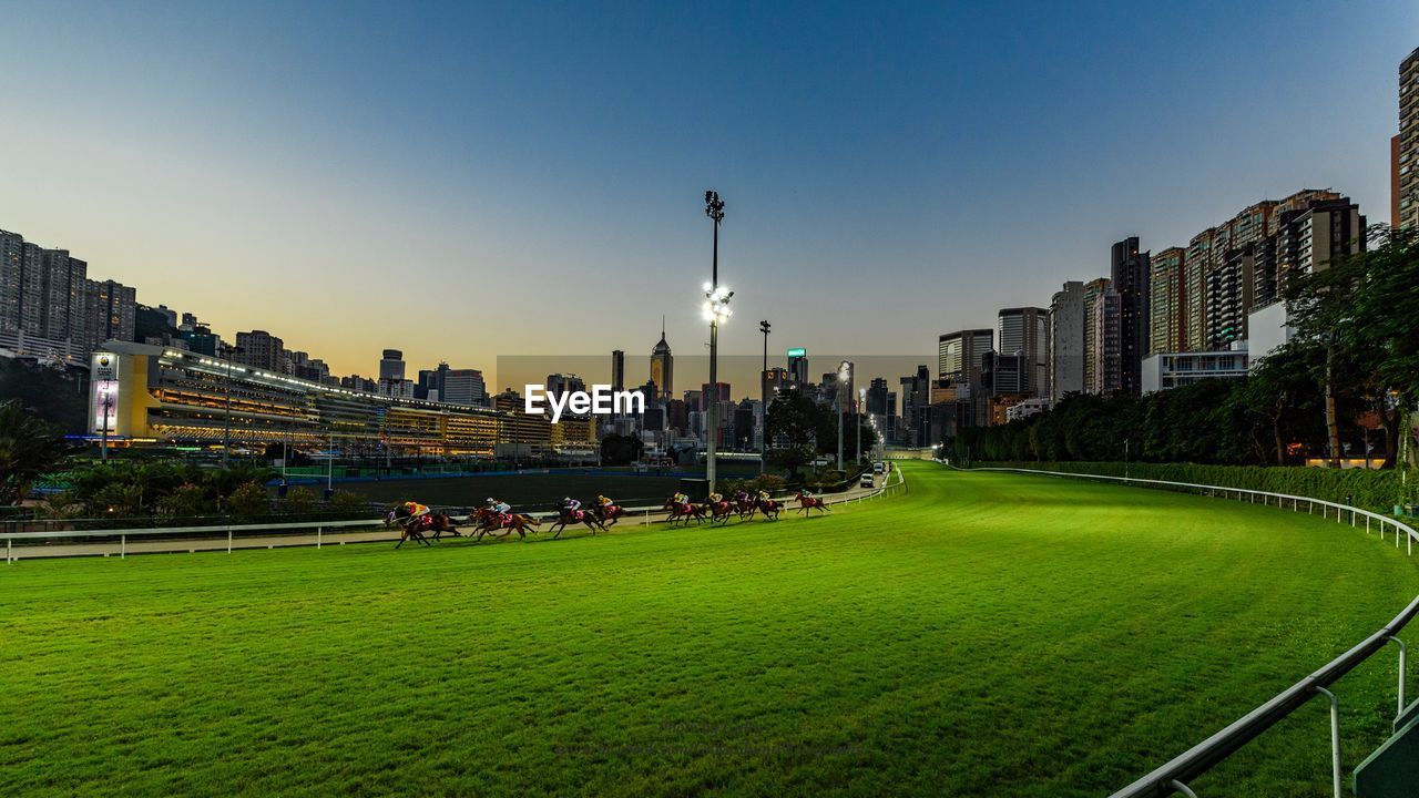 PANORAMIC SHOT OF BUILDINGS AGAINST CLEAR SKY