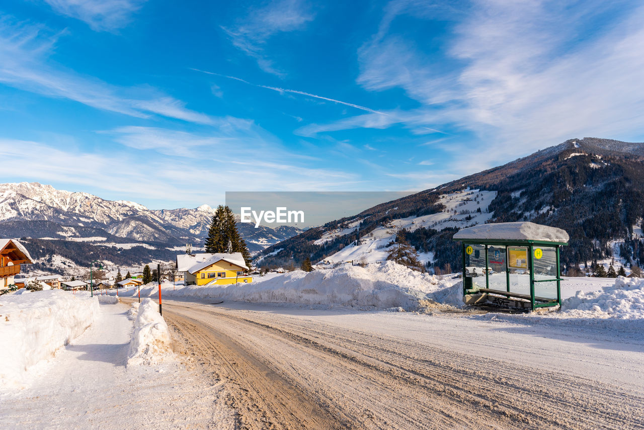 Scenic view of snowcapped mountains against sky ski bus stop ski region schladming dachstein austria