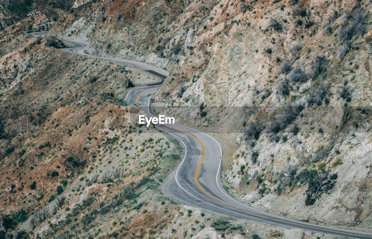 High angle view of road passing through mountain