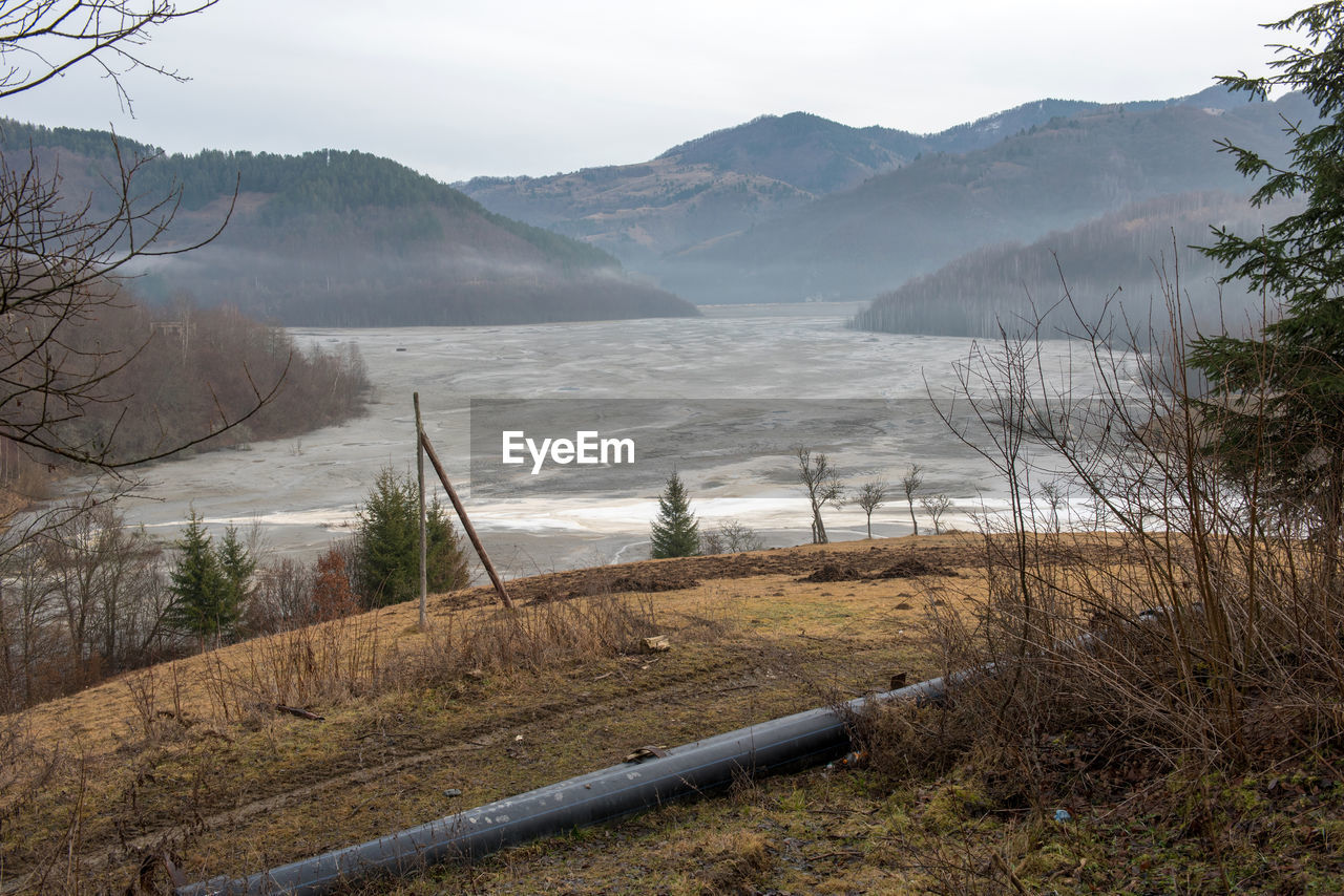 Toxic residuals from a copper mine decating in settling basin. geological industrial mining zone