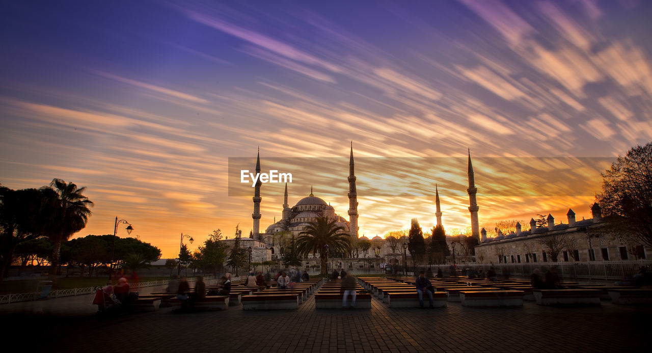 Blue mosque against sky during sunset