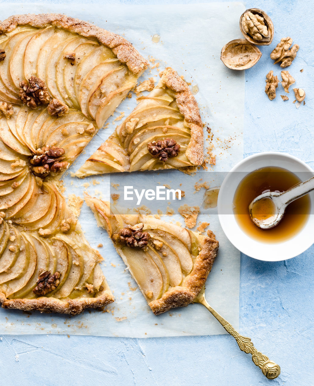 Directly above shot of apple cake on table