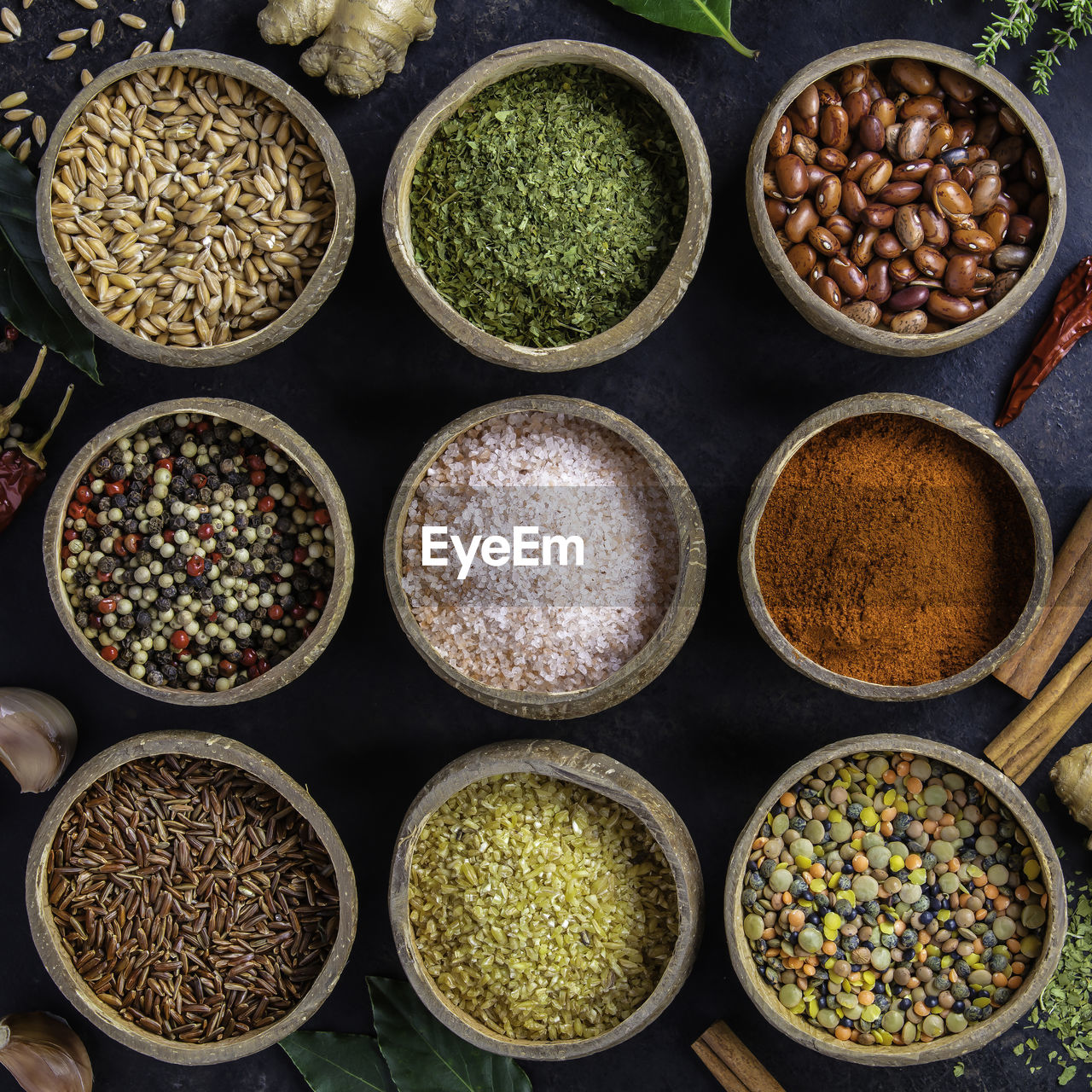 DIRECTLY ABOVE SHOT OF SPICES IN CONTAINER