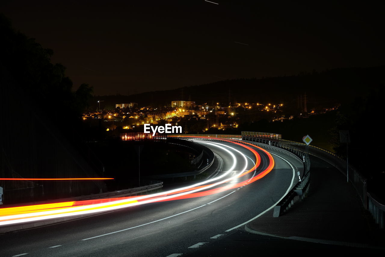 Light trails on highway at night