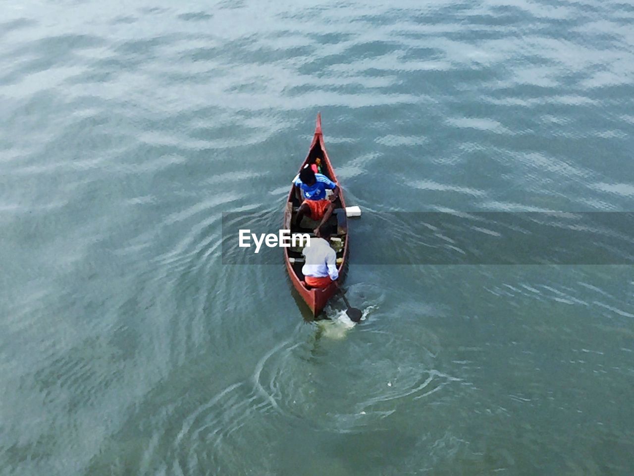 REAR VIEW OF MAN IN BOAT