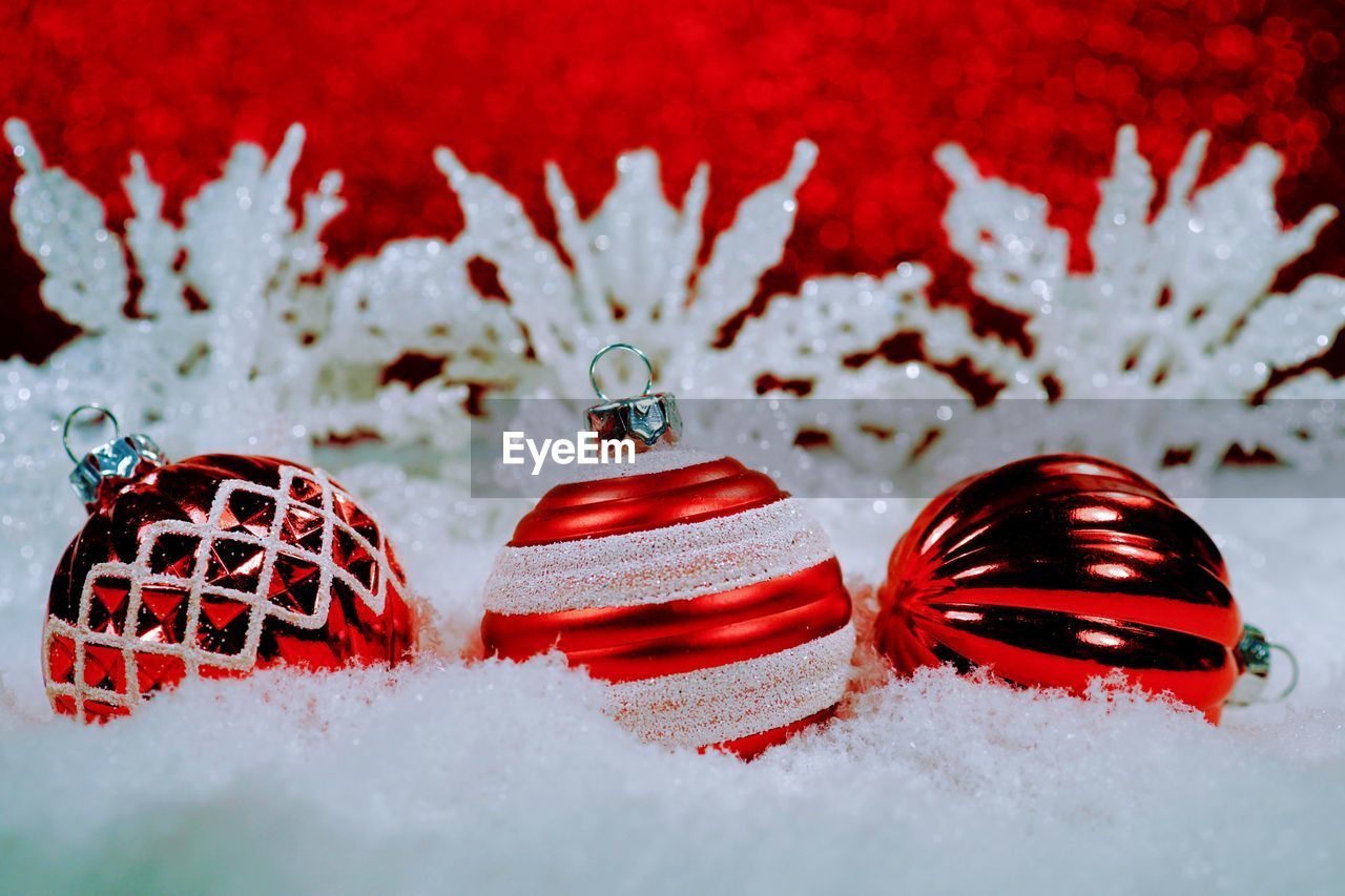 Close-up of christmas decorations on table