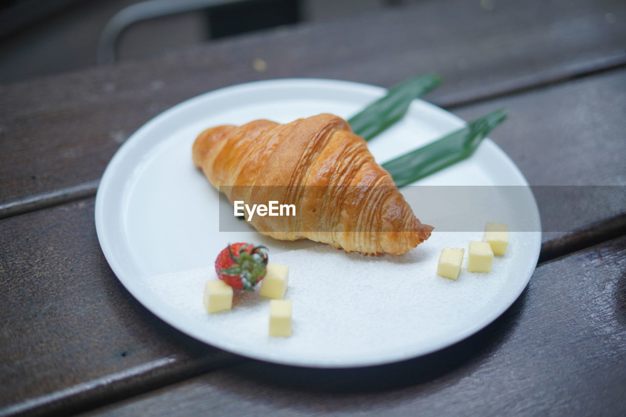 High angle view of breakfast served in plate