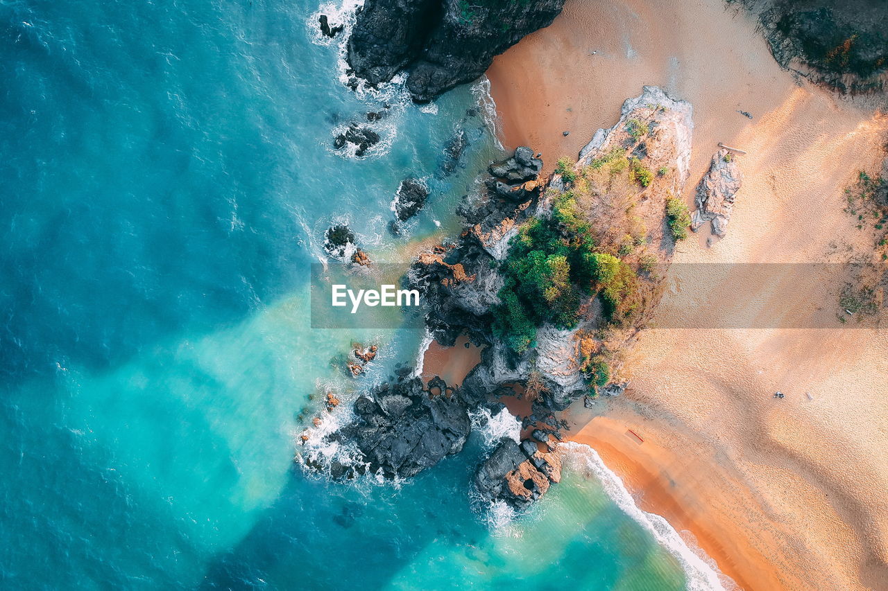 High angle view of rocks on beach