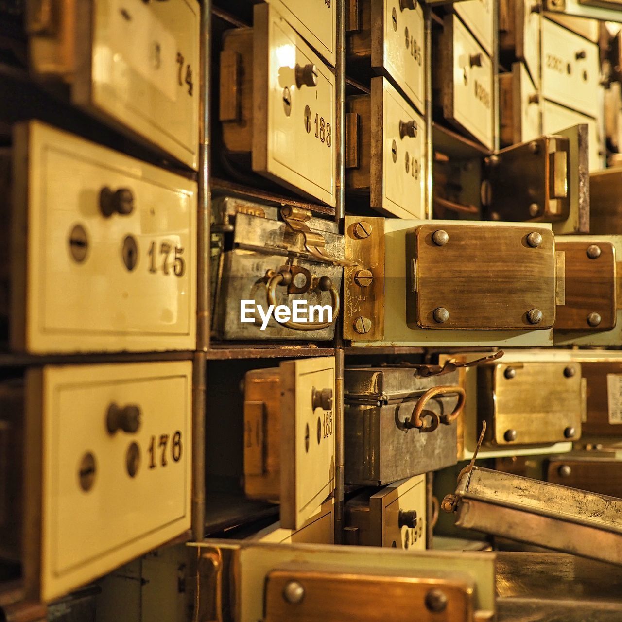 Lockers in a bank vault