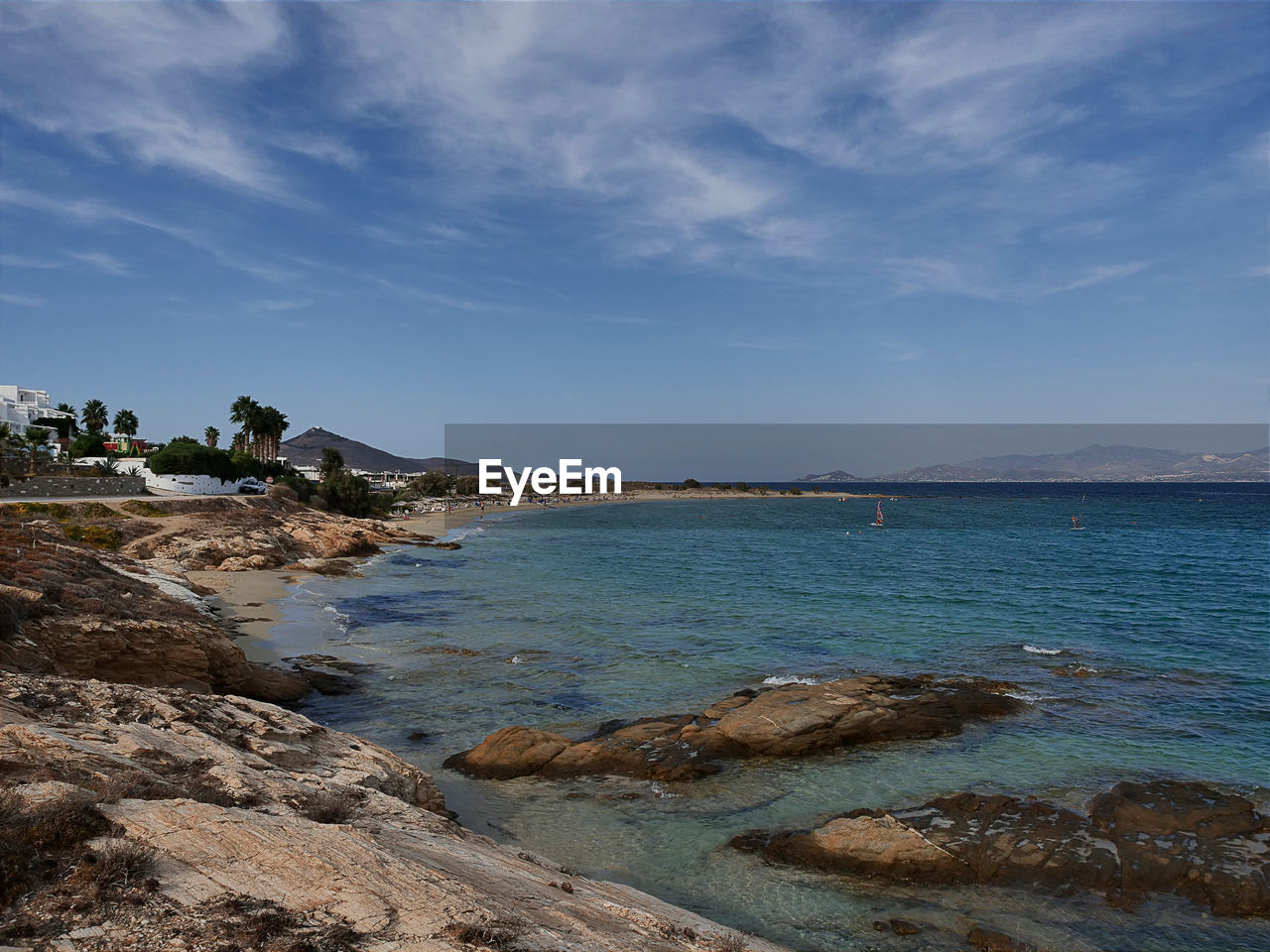 Scenic view of bay against sky