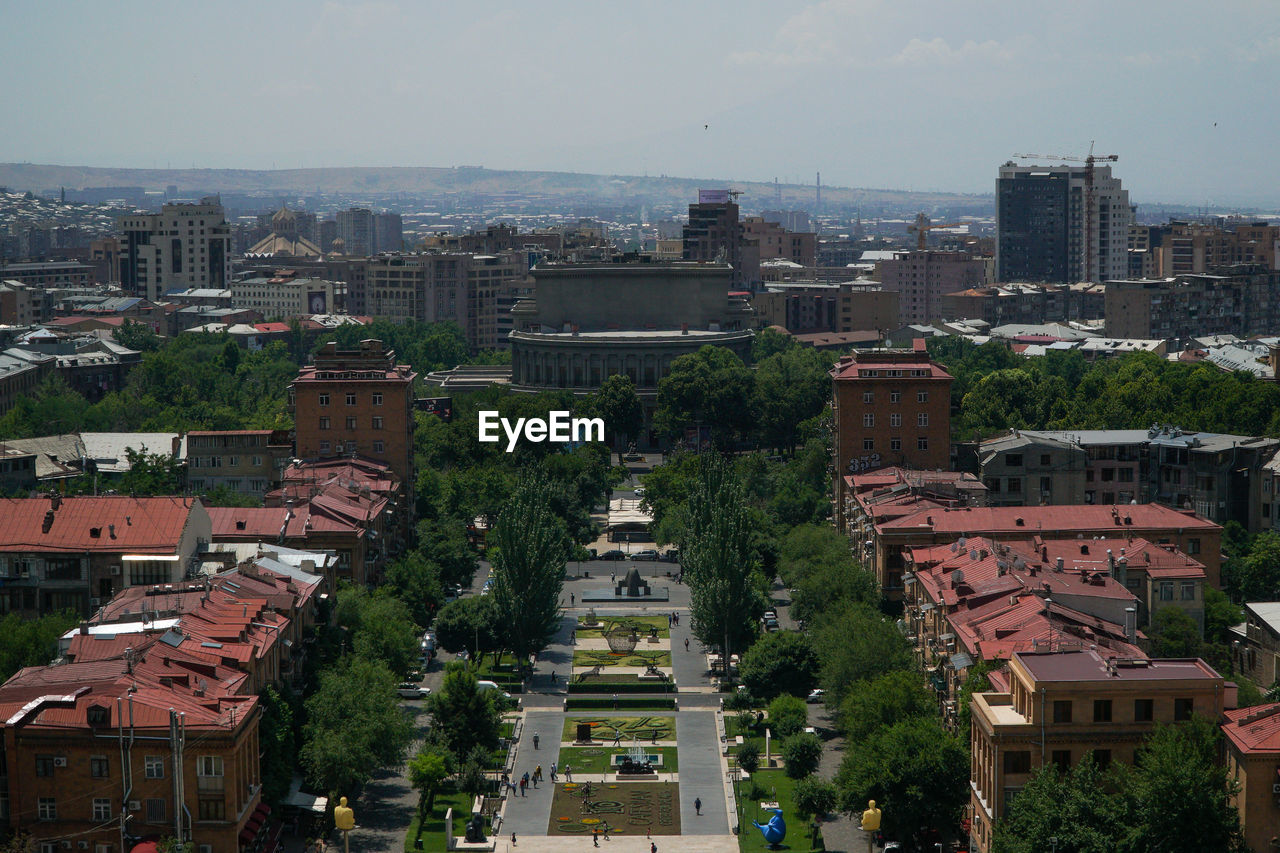 High angle view of buildings in the city of yerevan