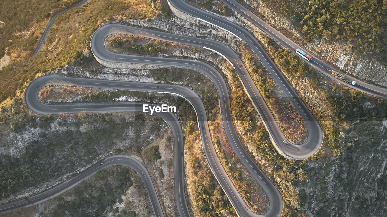 Aerial view of the winding road, serra de leba, angola