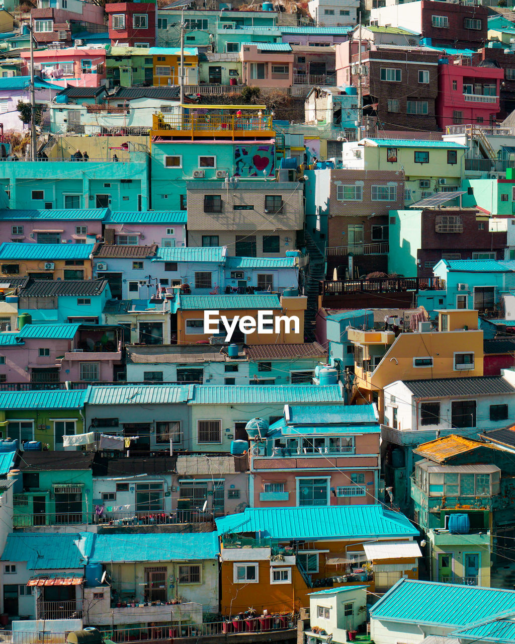High angle view of buildings in city