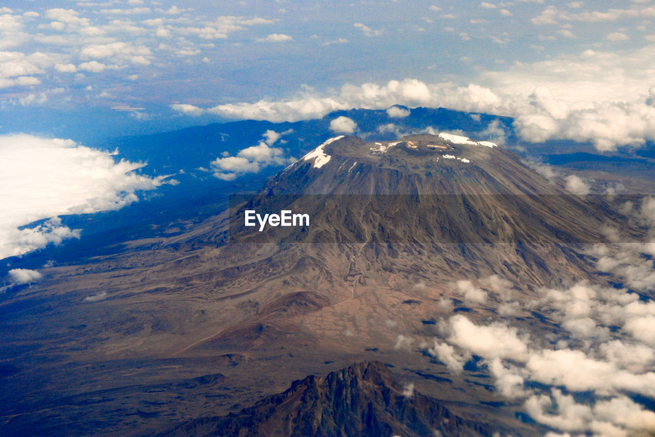 Kilimanjaro - aerial view of volcanic landscape against sky