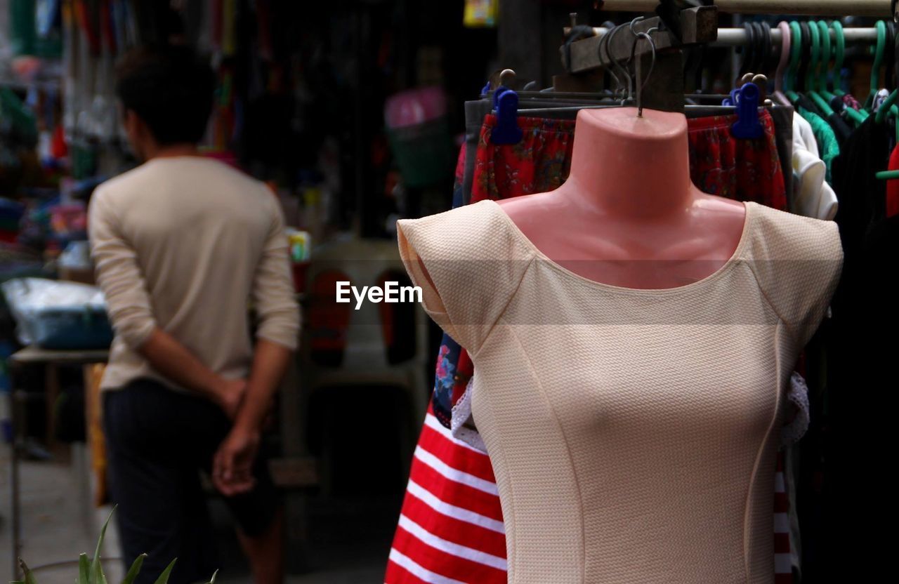 Dress on mannequin at street market stall