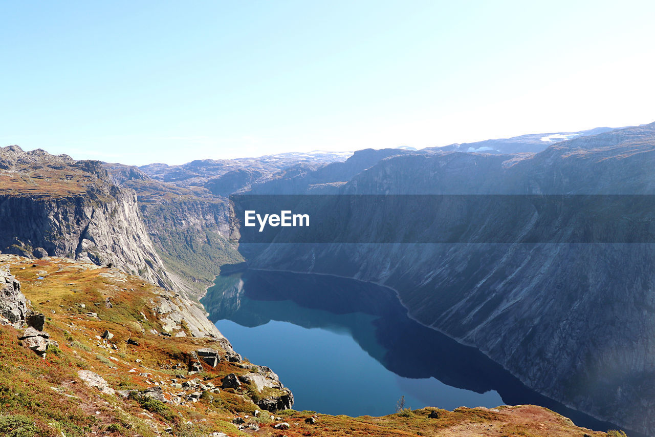 Scenic view of mountains against clear sky